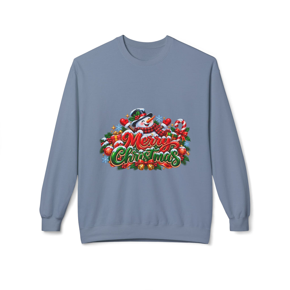 Christmas Snowman Crewneck Sweatshirt — "Merry Christmas" Holiday Graphic