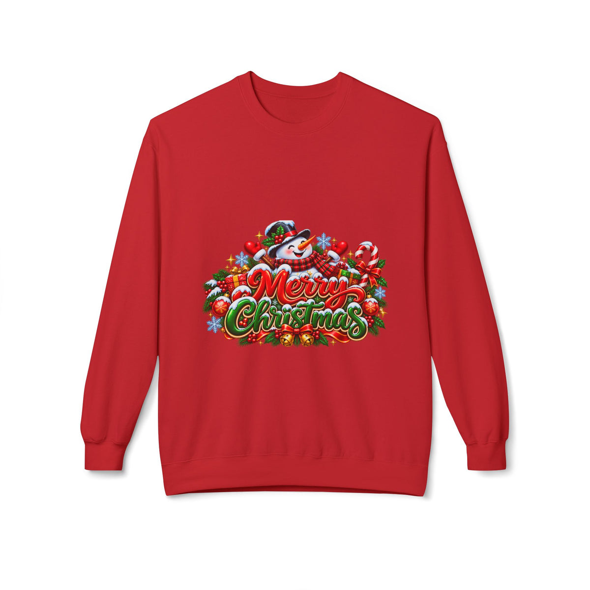 Christmas Snowman Crewneck Sweatshirt — "Merry Christmas" Holiday Graphic