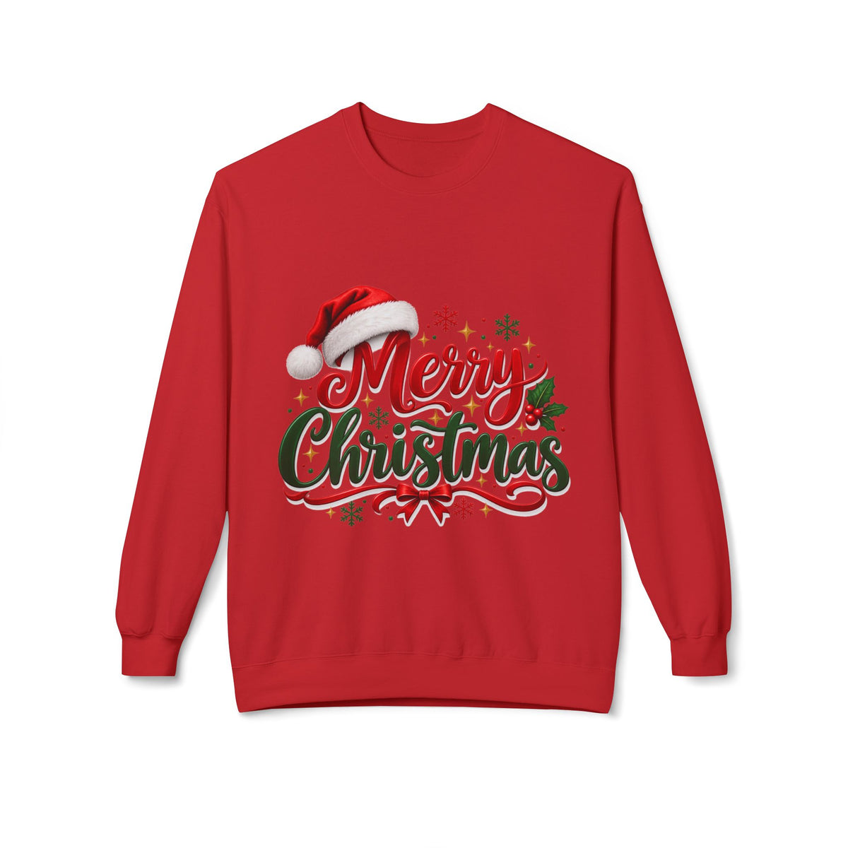 Merry Christmas Crewneck Sweatshirt – Festive Santa Hat Holiday Sweater