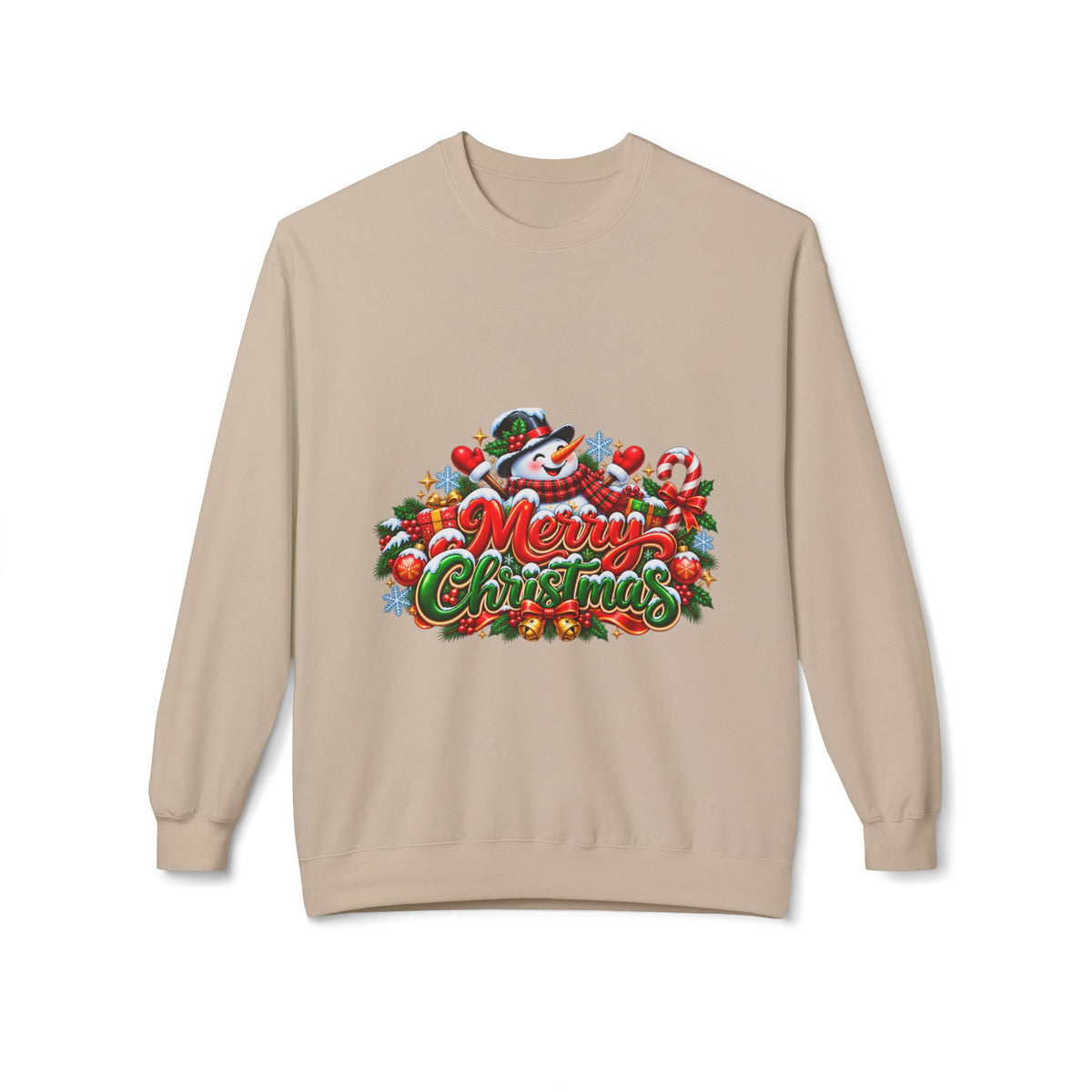Christmas Snowman Crewneck Sweatshirt — "Merry Christmas" Holiday Graphic