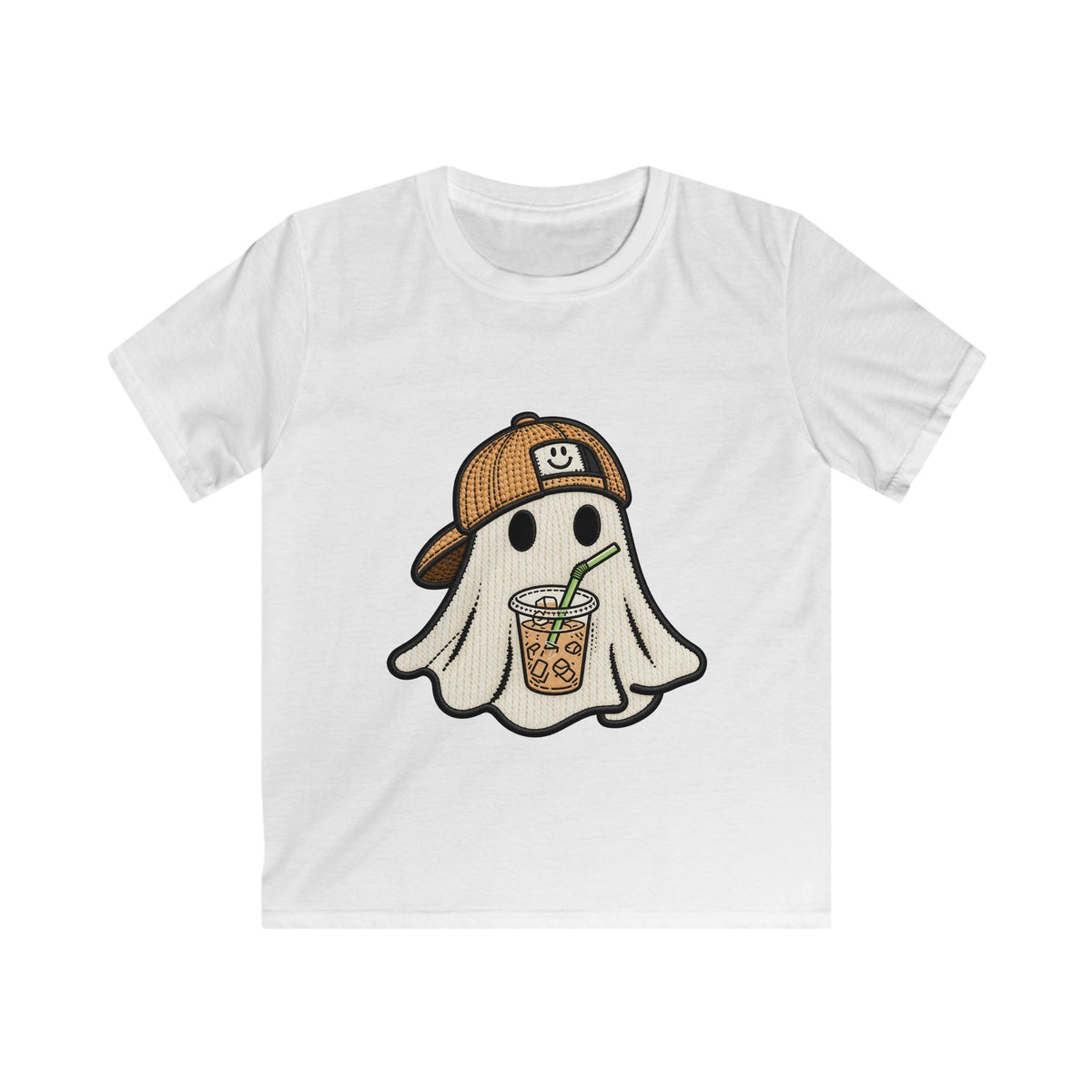 Kids Ghost Bubble Tea Tee — Cute Ghost Wearing Cap with Boba Drink Kids T-Shirt