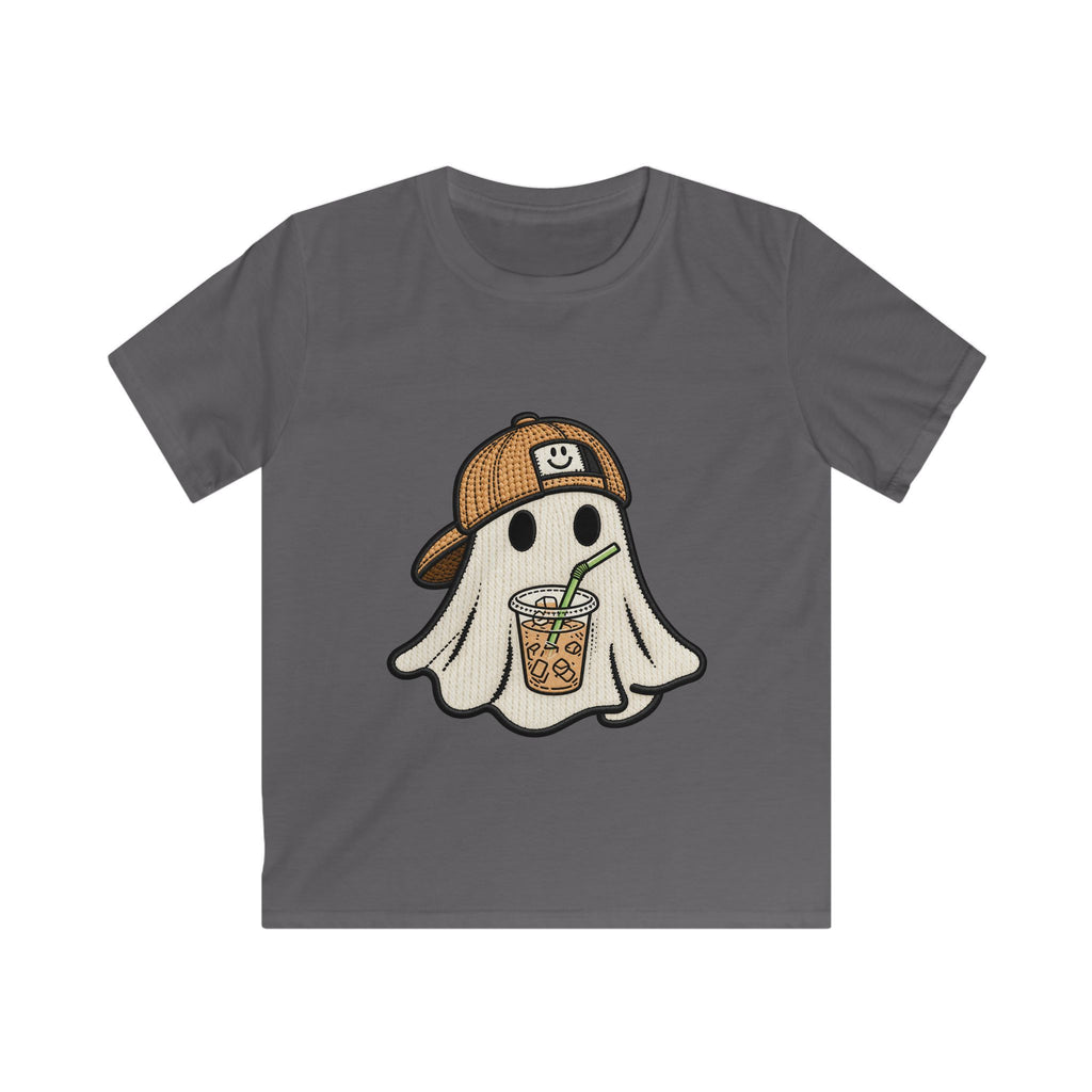Kids Ghost Bubble Tea Tee — Cute Ghost Wearing Cap with Boba Drink Kids T-Shirt