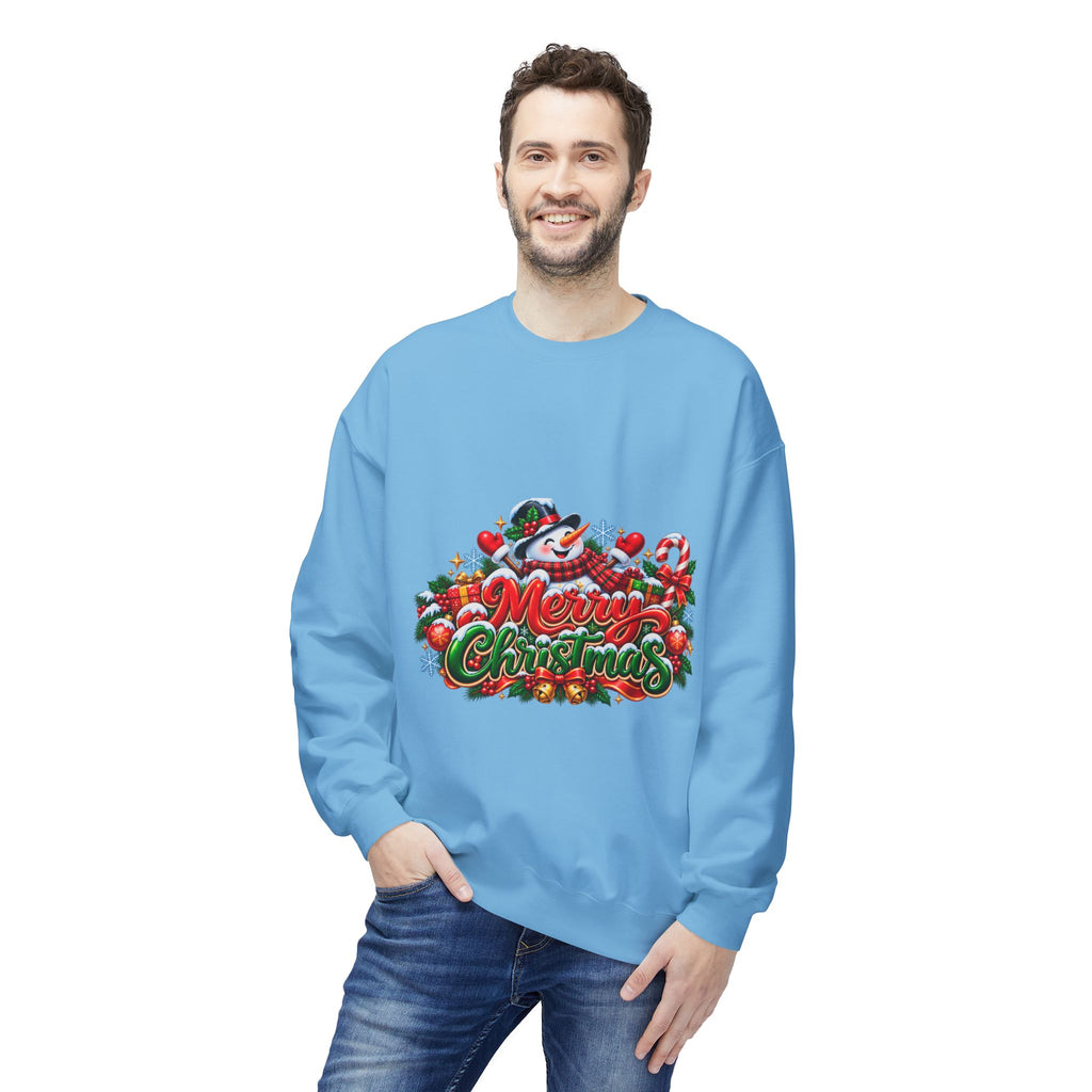 Christmas Snowman Crewneck Sweatshirt — "Merry Christmas" Holiday Graphic