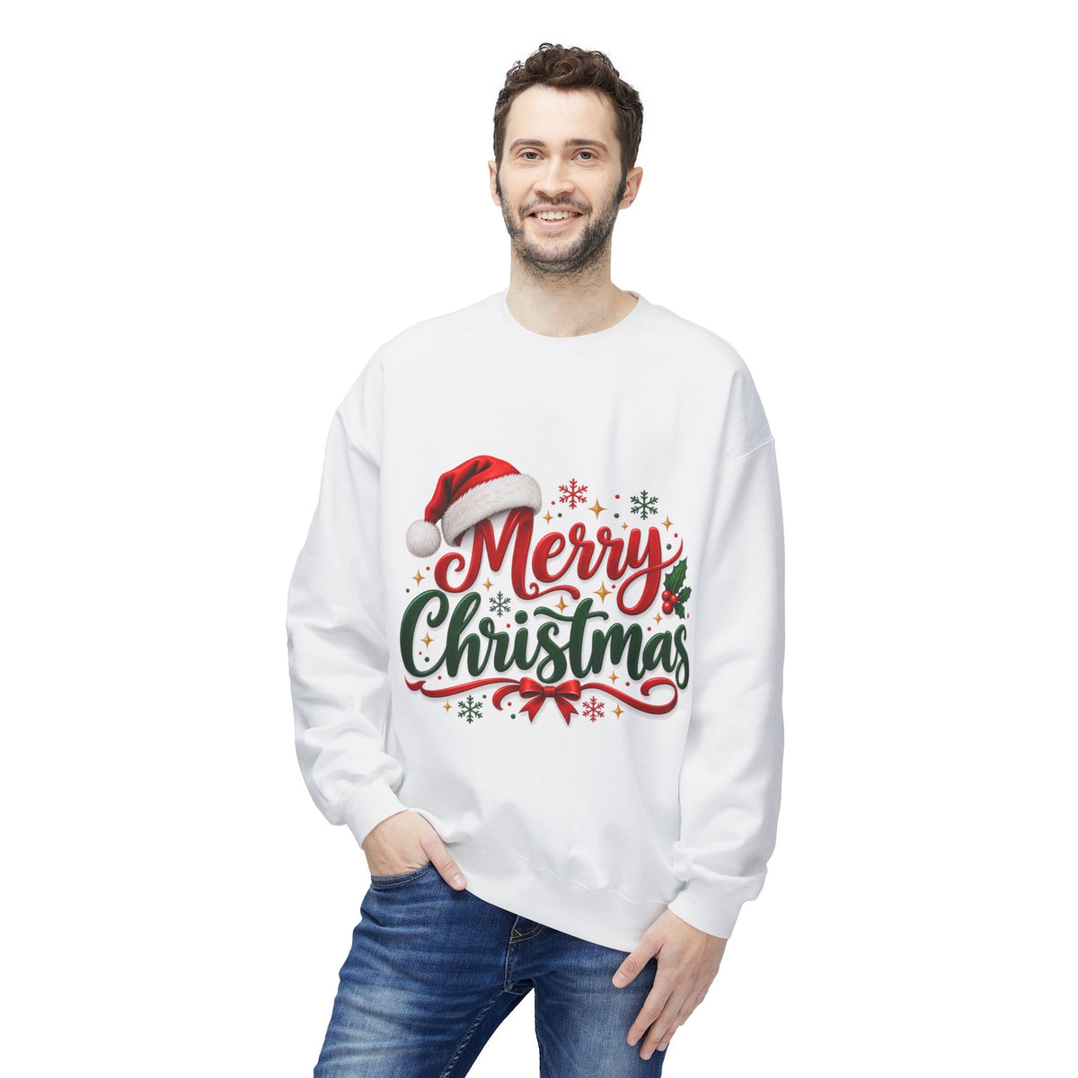 Merry Christmas Crewneck Sweatshirt – Festive Santa Hat Holiday Sweater
