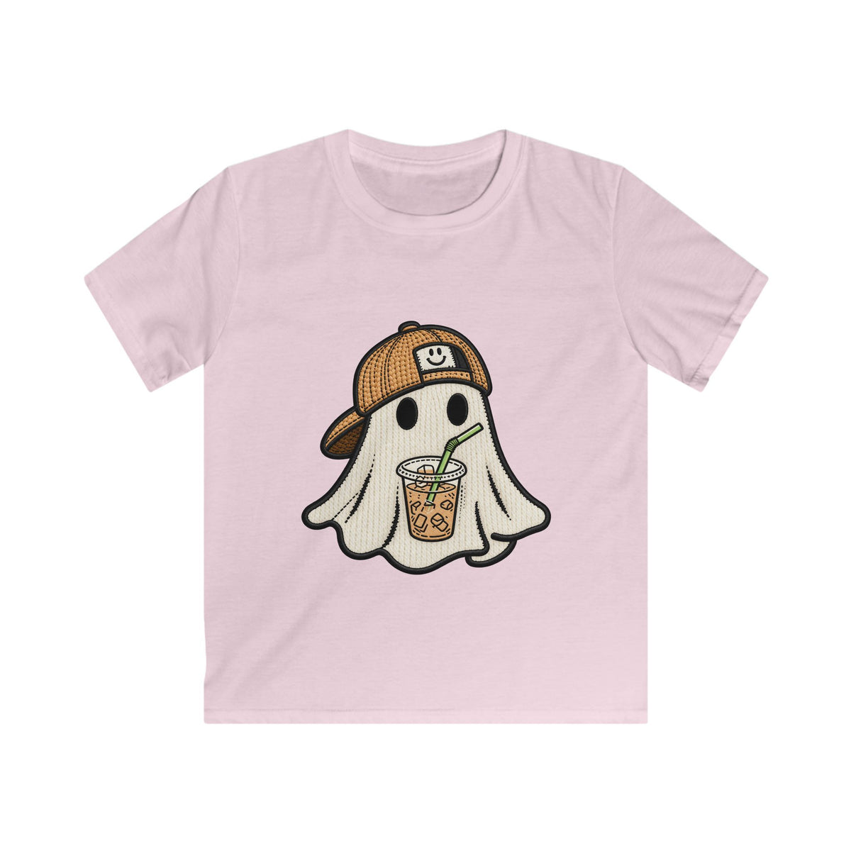 Kids Ghost Bubble Tea Tee — Cute Ghost Wearing Cap with Boba Drink Kids T-Shirt