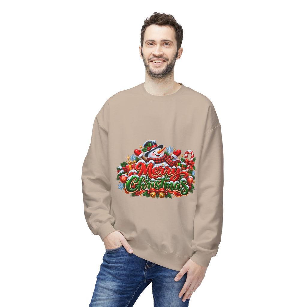 Christmas Snowman Crewneck Sweatshirt — "Merry Christmas" Holiday Graphic