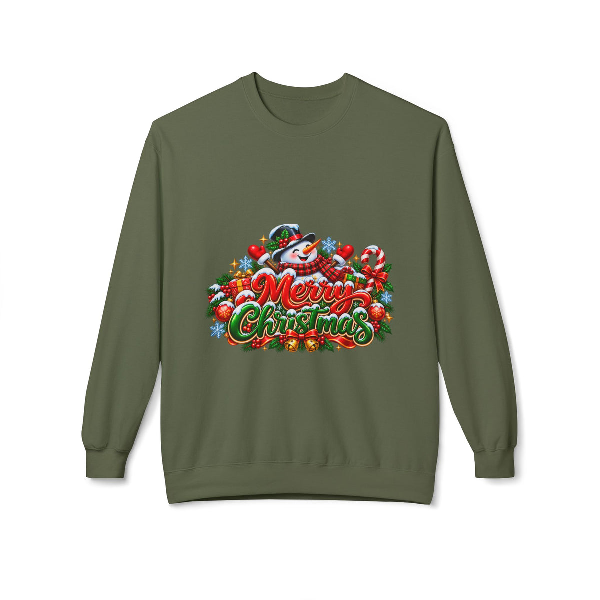 Christmas Snowman Crewneck Sweatshirt — "Merry Christmas" Holiday Graphic