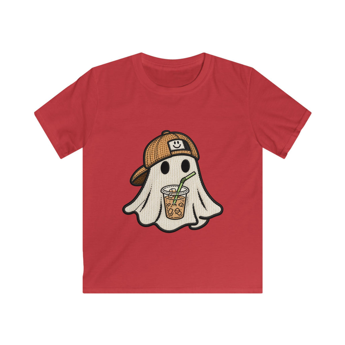 Kids Ghost Bubble Tea Tee — Cute Ghost Wearing Cap with Boba Drink Kids T-Shirt