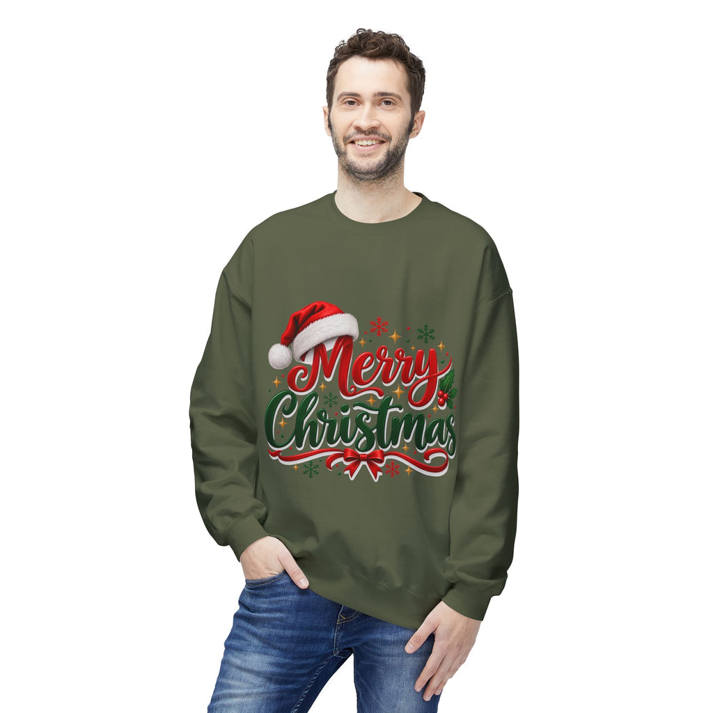 Merry Christmas Crewneck Sweatshirt – Festive Santa Hat Holiday Sweater