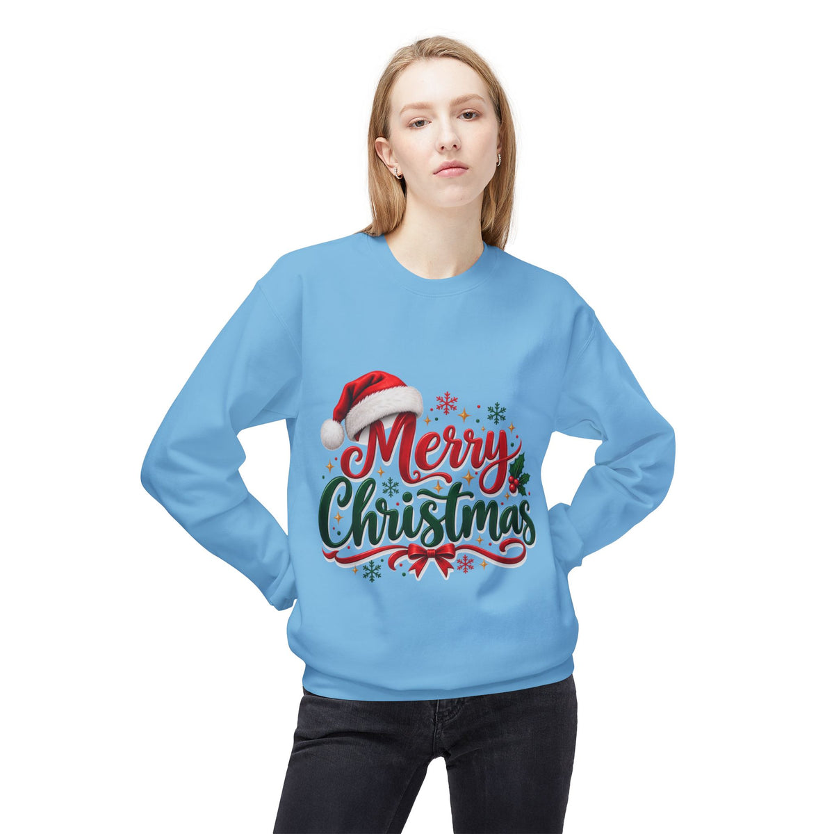 Merry Christmas Crewneck Sweatshirt – Festive Santa Hat Holiday Sweater