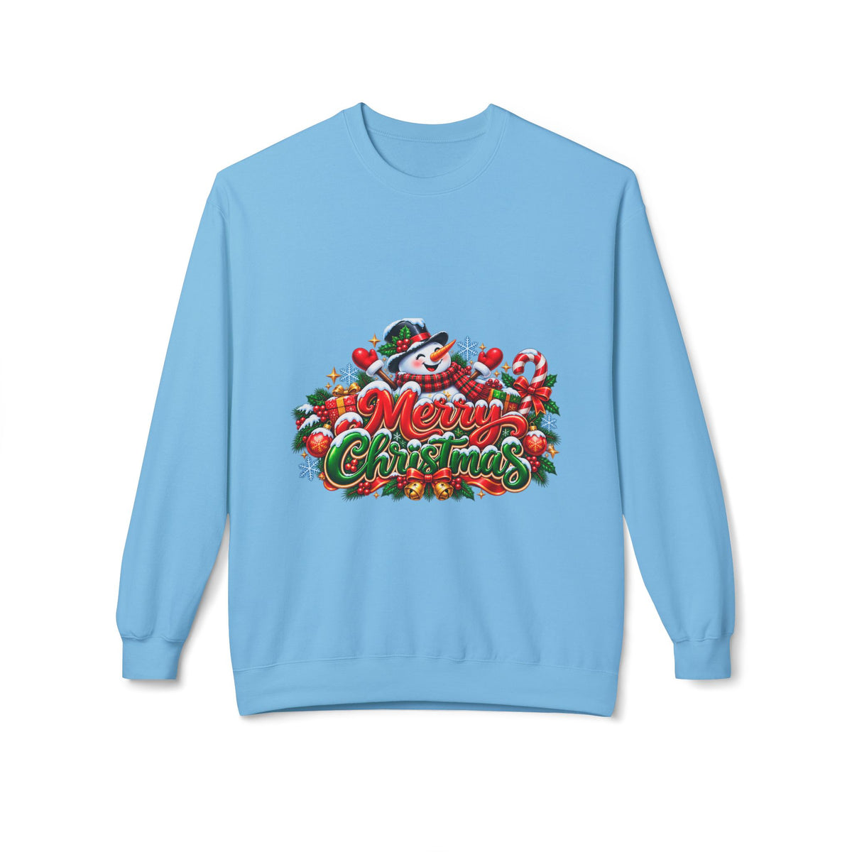 Christmas Snowman Crewneck Sweatshirt — "Merry Christmas" Holiday Graphic