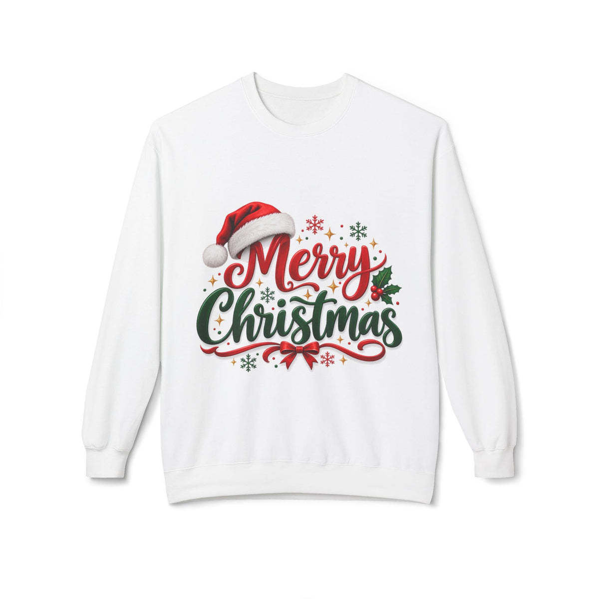 Merry Christmas Crewneck Sweatshirt – Festive Santa Hat Holiday Sweater