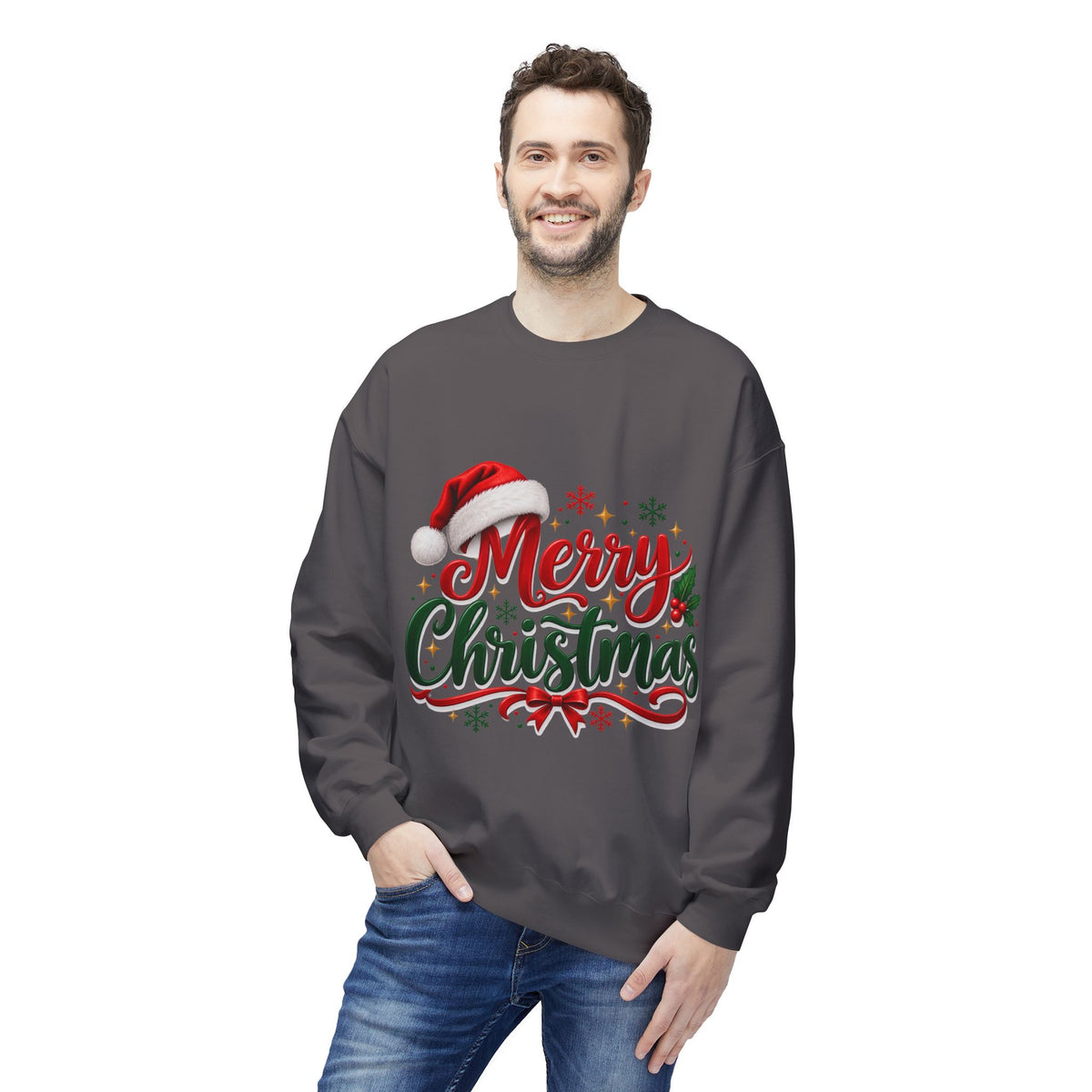 Merry Christmas Crewneck Sweatshirt – Festive Santa Hat Holiday Sweater