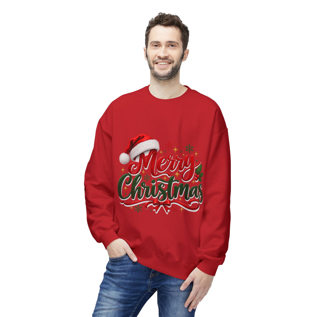 Merry Christmas Crewneck Sweatshirt – Festive Santa Hat Holiday Sweater
