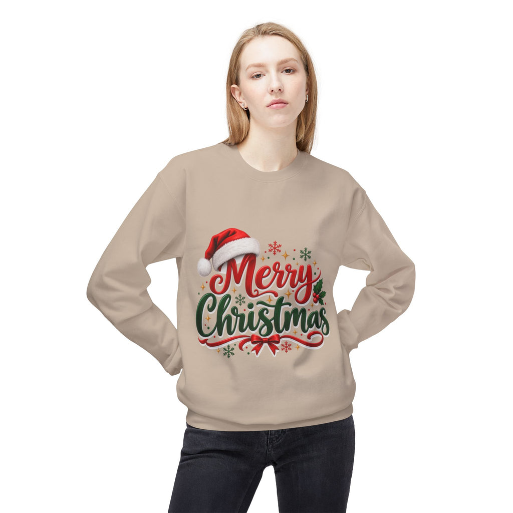 Merry Christmas Crewneck Sweatshirt – Festive Santa Hat Holiday Sweater