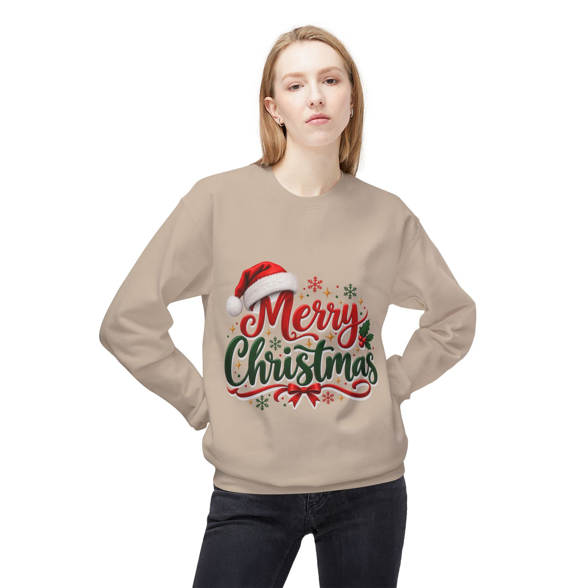 Merry Christmas Crewneck Sweatshirt – Festive Santa Hat Holiday Sweater