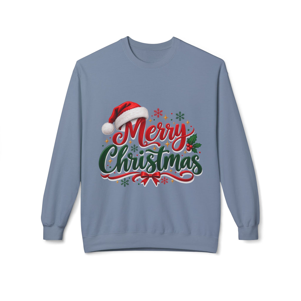 Merry Christmas Crewneck Sweatshirt – Festive Santa Hat Holiday Sweater