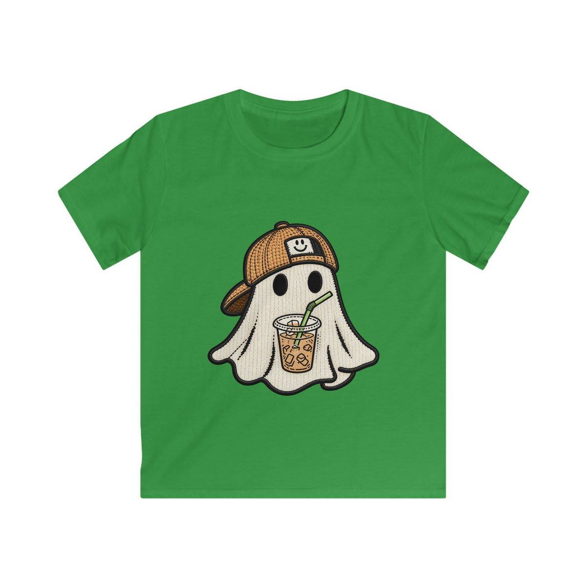 Kids Ghost Bubble Tea Tee — Cute Ghost Wearing Cap with Boba Drink Kids T-Shirt