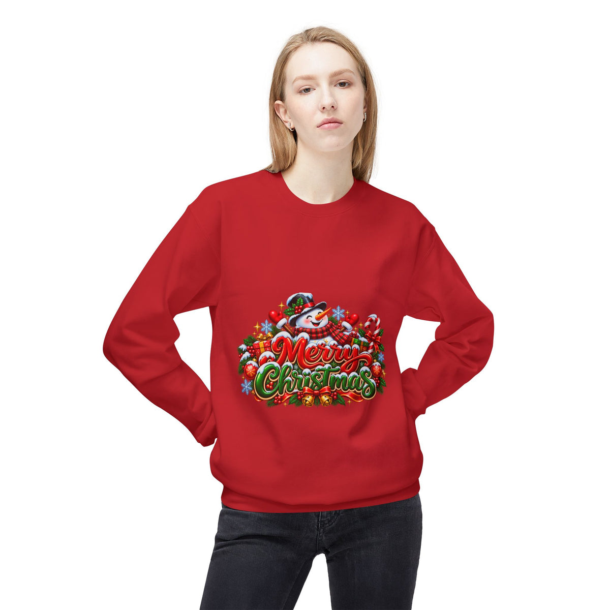 Christmas Snowman Crewneck Sweatshirt — "Merry Christmas" Holiday Graphic