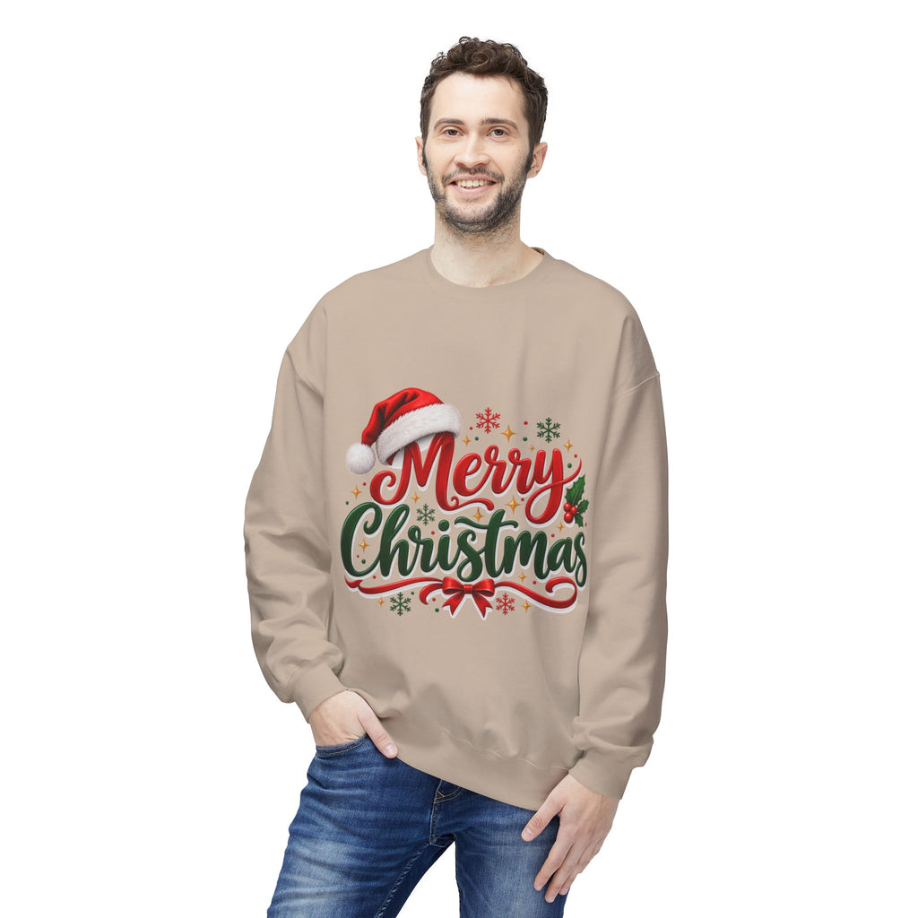 Merry Christmas Crewneck Sweatshirt – Festive Santa Hat Holiday Sweater
