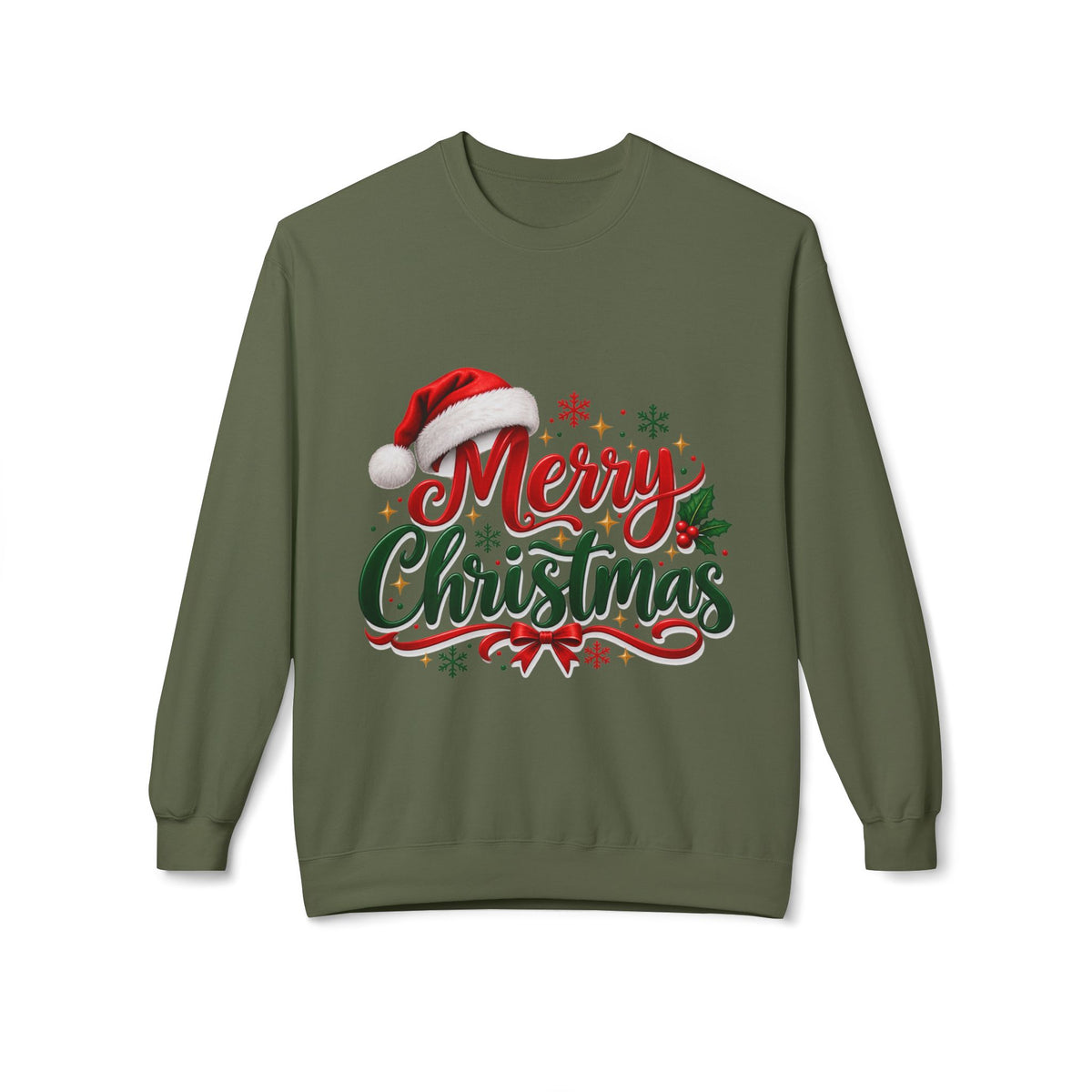 Merry Christmas Crewneck Sweatshirt – Festive Santa Hat Holiday Sweater