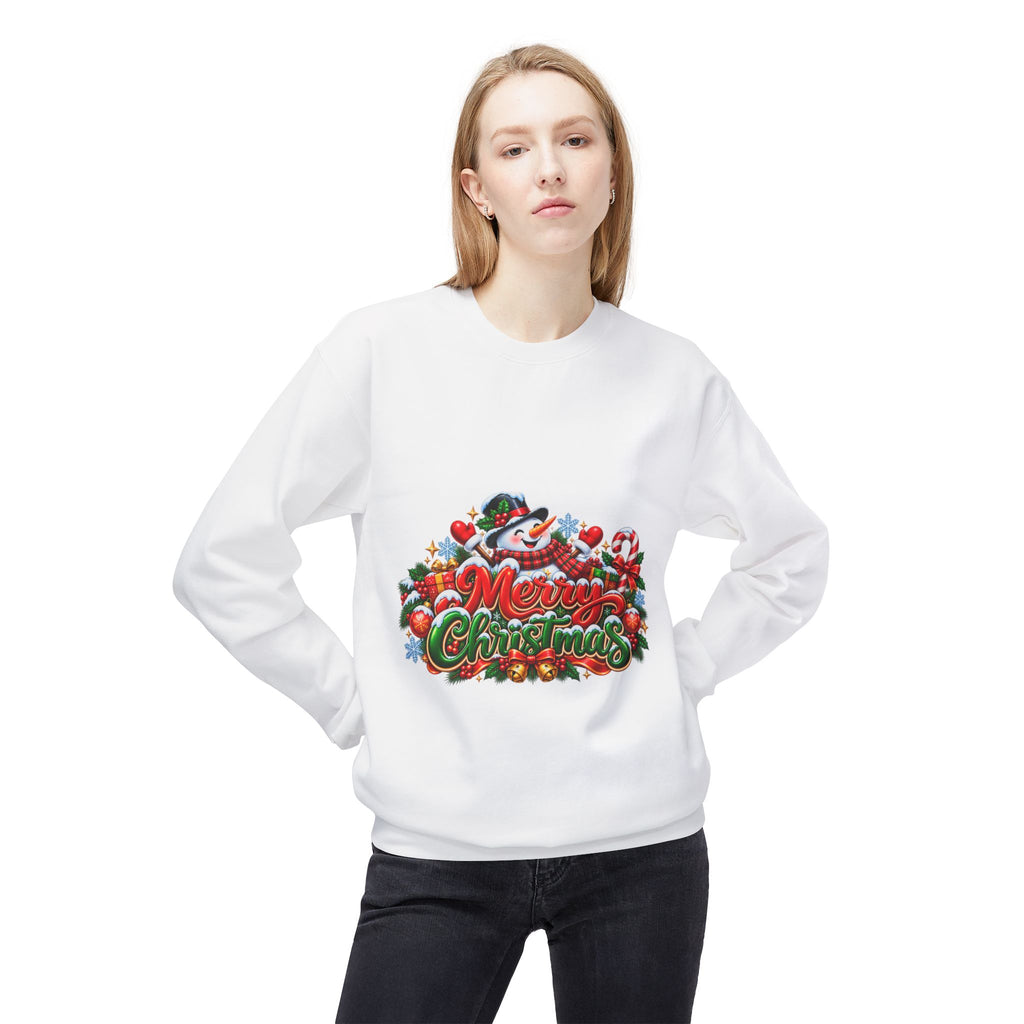 Christmas Snowman Crewneck Sweatshirt — "Merry Christmas" Holiday Graphic