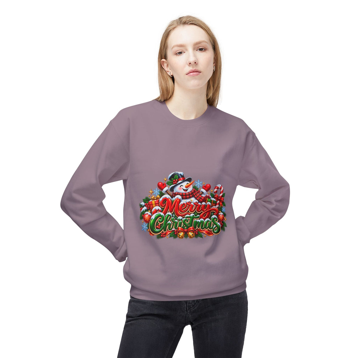 Christmas Snowman Crewneck Sweatshirt — "Merry Christmas" Holiday Graphic
