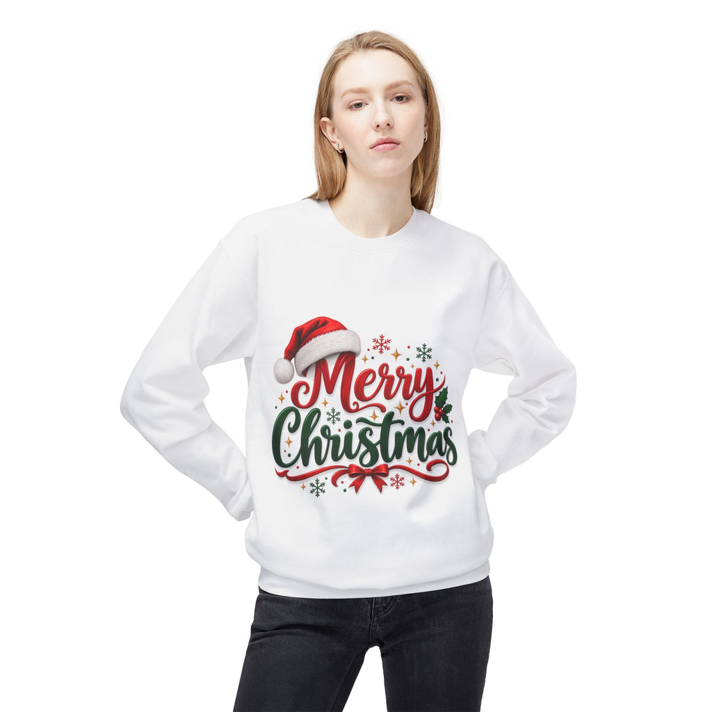 Merry Christmas Crewneck Sweatshirt – Festive Santa Hat Holiday Sweater