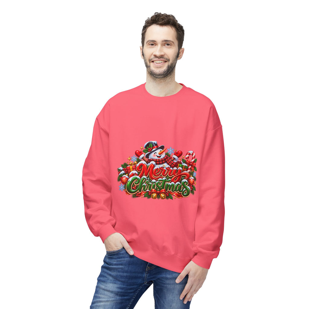 Christmas Snowman Crewneck Sweatshirt — "Merry Christmas" Holiday Graphic