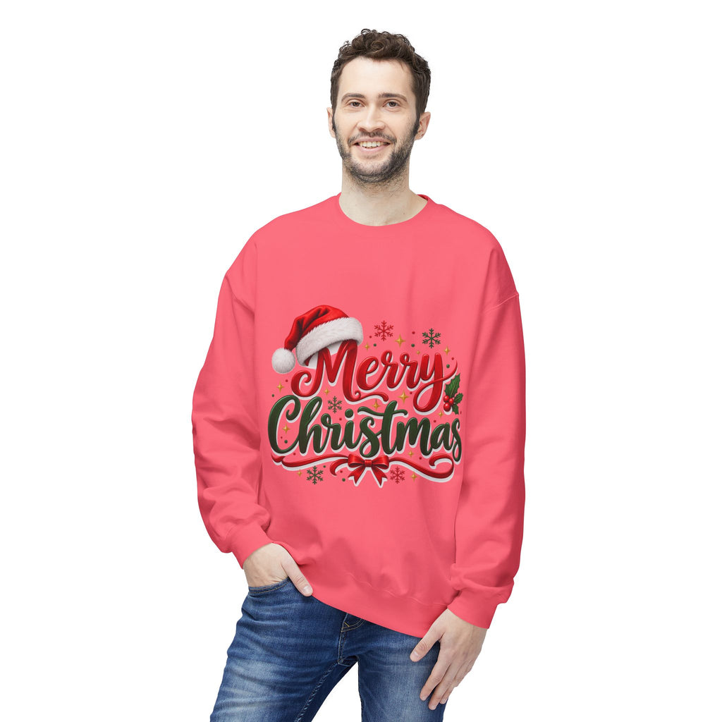 Merry Christmas Crewneck Sweatshirt – Festive Santa Hat Holiday Sweater