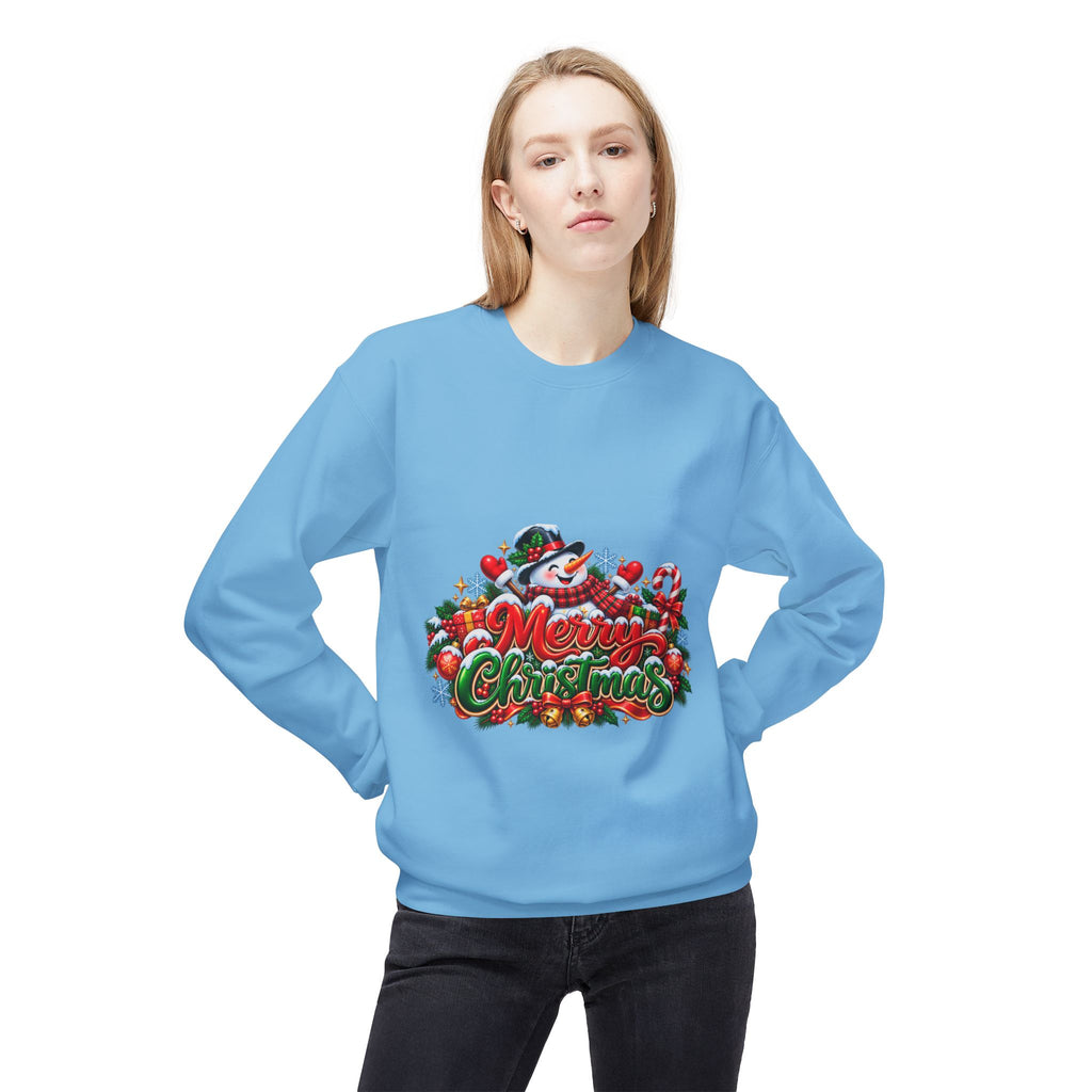 Christmas Snowman Crewneck Sweatshirt — "Merry Christmas" Holiday Graphic