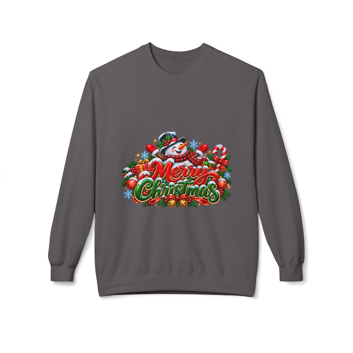 Christmas Snowman Crewneck Sweatshirt — "Merry Christmas" Holiday Graphic