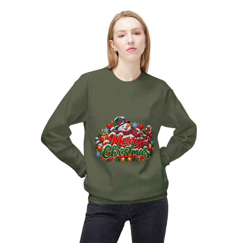 Christmas Snowman Crewneck Sweatshirt — "Merry Christmas" Holiday Graphic