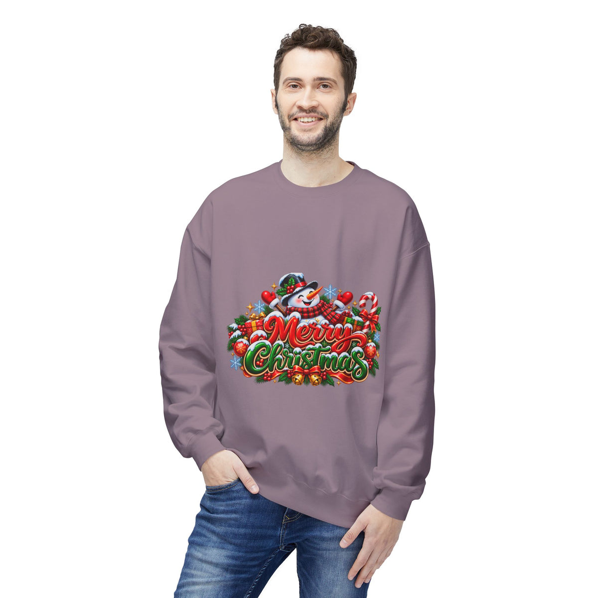 Christmas Snowman Crewneck Sweatshirt — "Merry Christmas" Holiday Graphic
