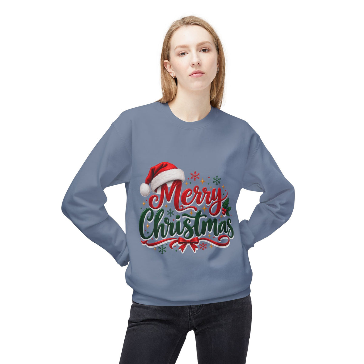 Merry Christmas Crewneck Sweatshirt – Festive Santa Hat Holiday Sweater