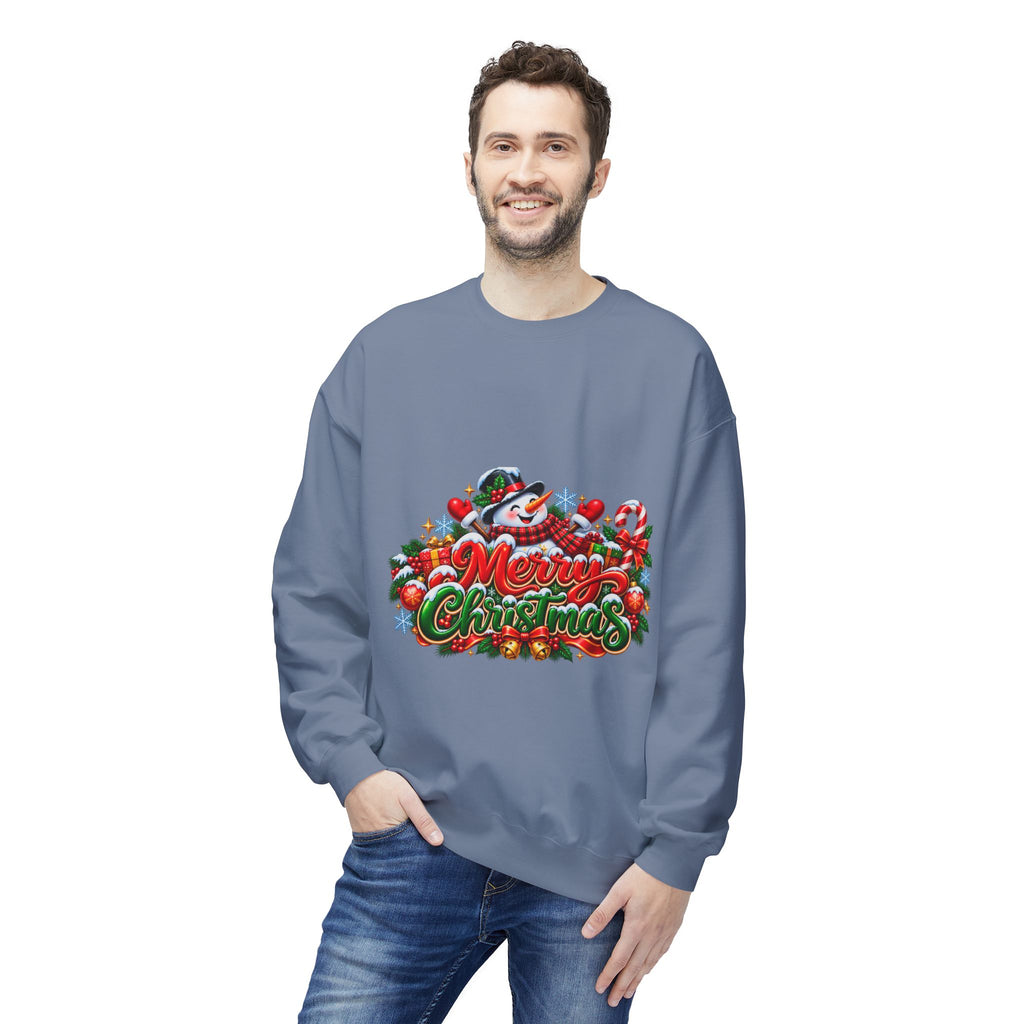 Christmas Snowman Crewneck Sweatshirt — "Merry Christmas" Holiday Graphic
