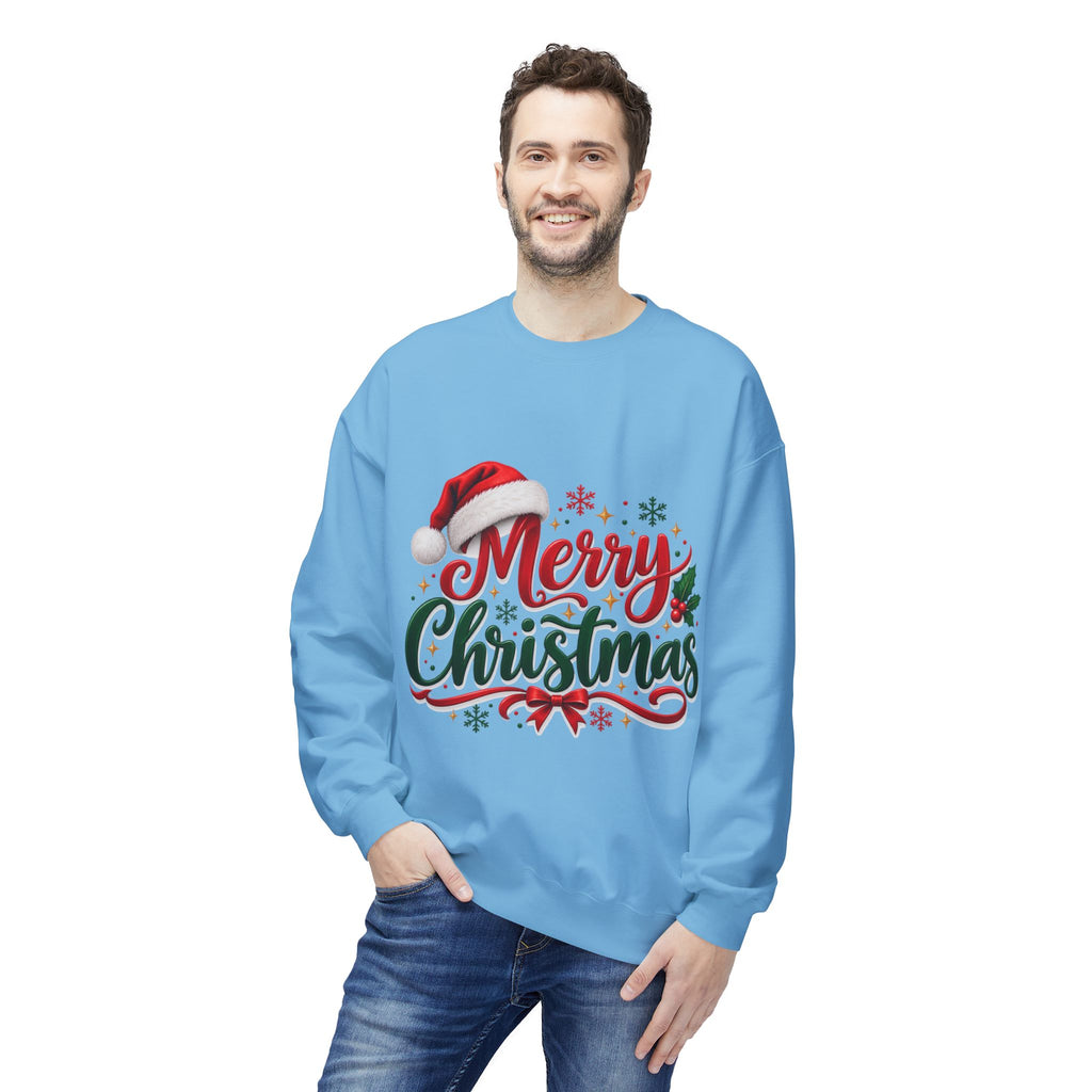 Merry Christmas Crewneck Sweatshirt – Festive Santa Hat Holiday Sweater