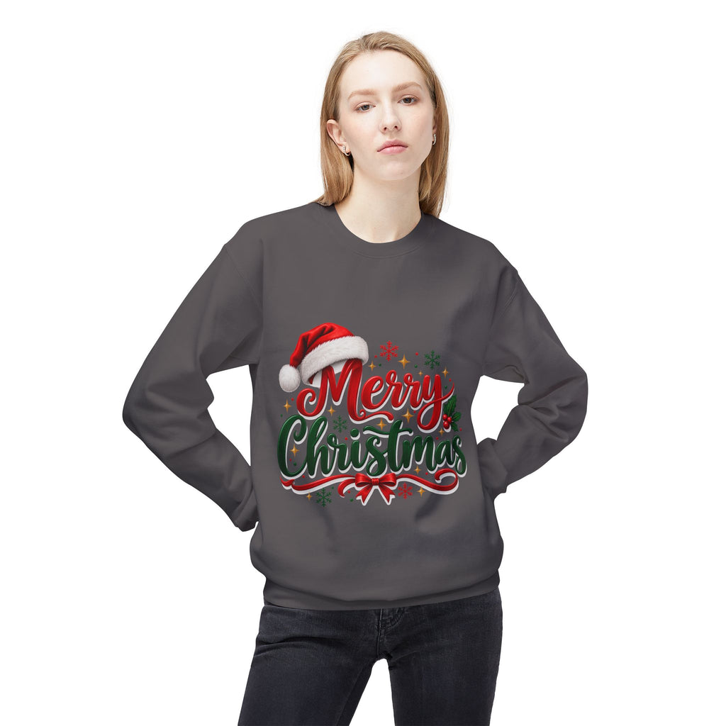 Merry Christmas Crewneck Sweatshirt – Festive Santa Hat Holiday Sweater