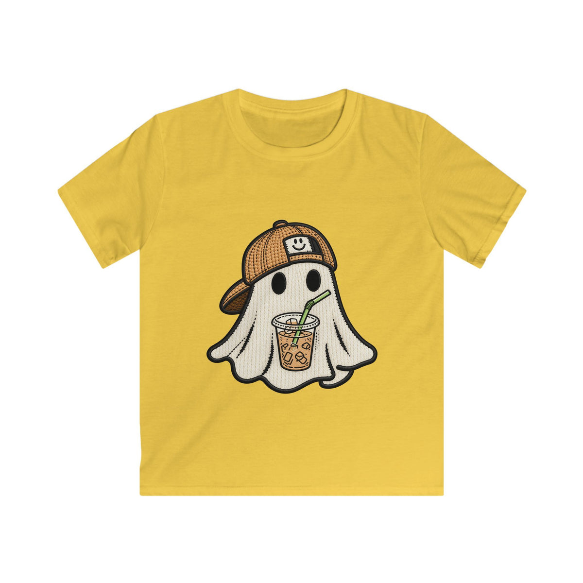 Kids Ghost Bubble Tea Tee — Cute Ghost Wearing Cap with Boba Drink Kids T-Shirt