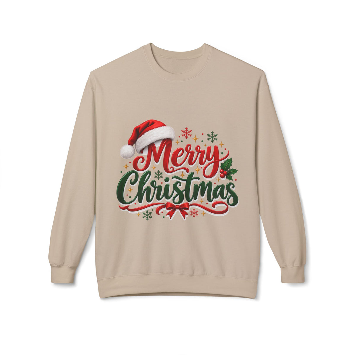 Merry Christmas Crewneck Sweatshirt – Festive Santa Hat Holiday Sweater